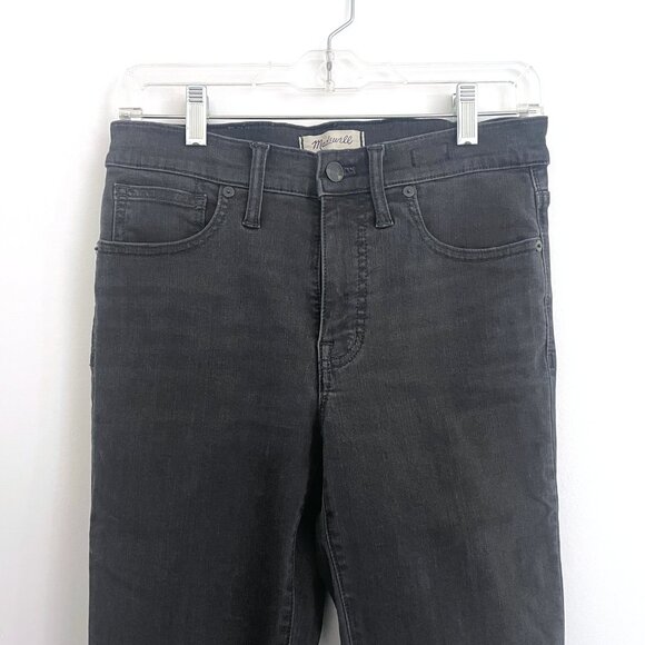 Madewell 9” High Rise Skinny Distressed Raw Hem Denim Jeans in Faded Black - Picture 2 of 7